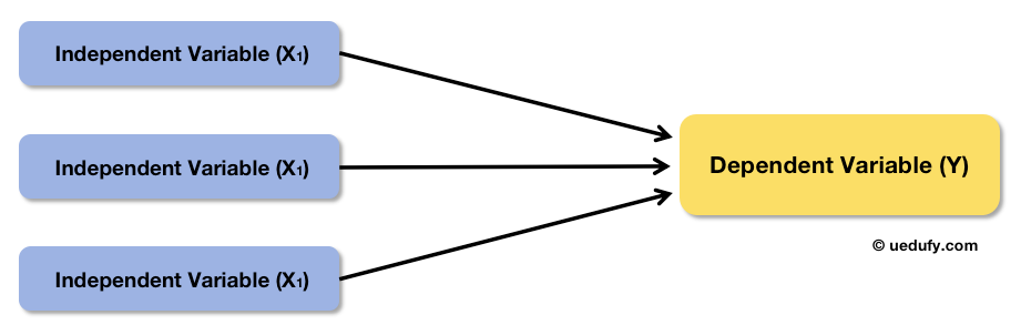 Conceptual diagram showing multiple independent variables pointing to one dependent variable