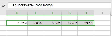 Multiple cells displaying different random numbers generated by RANDBETWEEN