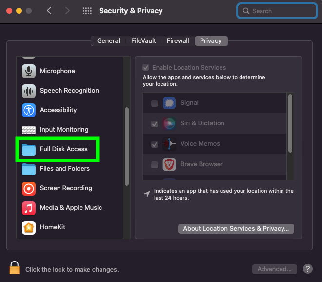 System Preferences Privacy window on macOS. Source: uedufy.com