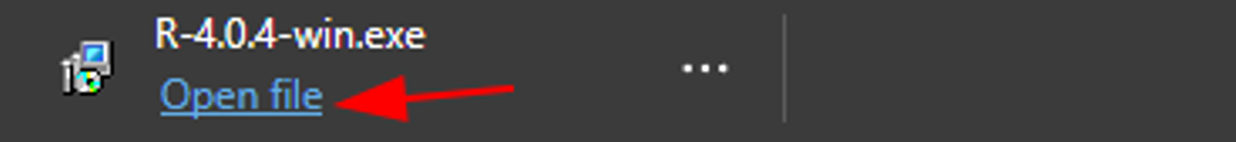 Browser download notification with Open File button to launch R installer