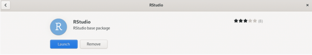 Fedora Software Manager showing RStudio package with Install button