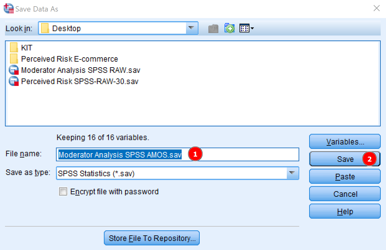 Save a data set in SPSS. Source: uedufy.com
