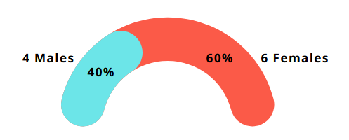 Diagrama que muestra la representación proporcional con 40% azul representando hombres y 60% naranja representando mujeres