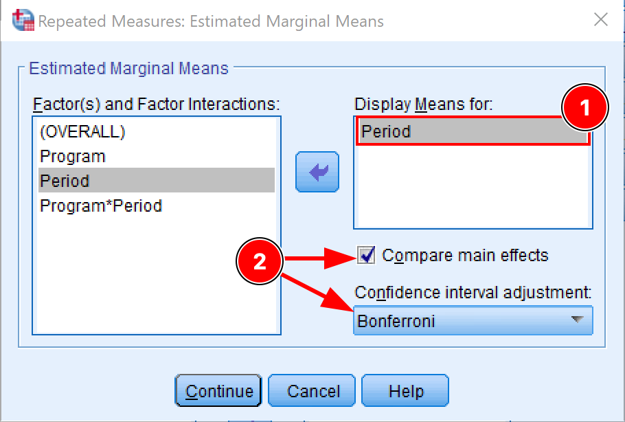 หน้าต่าง SPSS Estimated Marginal Means พร้อม Bonferroni Correction