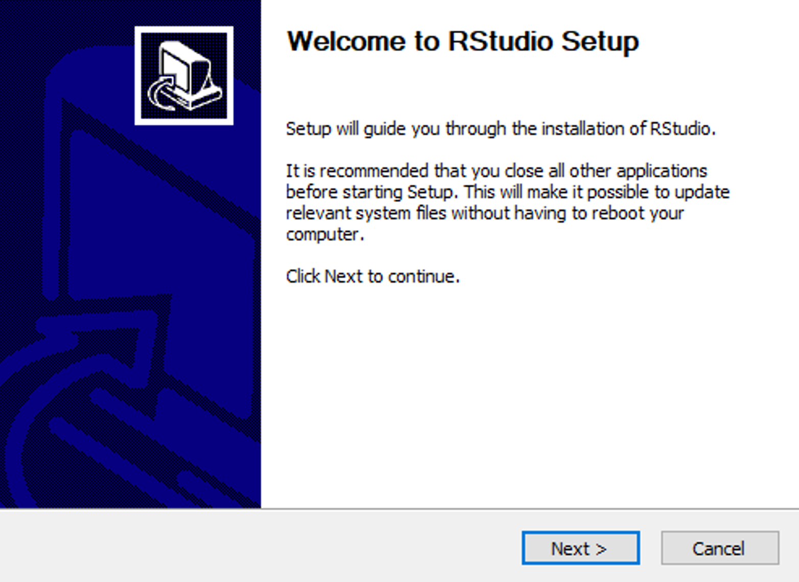 กล่องโต้ตอบเลือกภาษาการติดตั้ง R ที่มีภาษาอังกฤษและตัวเลือกภาษาอื่นๆ