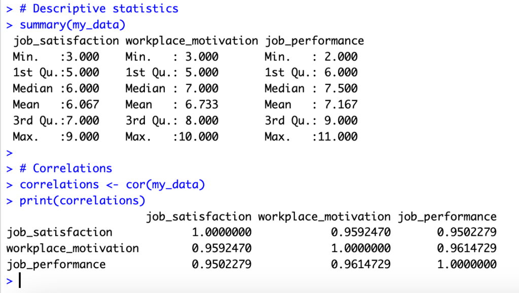 Descriptive statistics and correlation in R. Source: uedufy.com