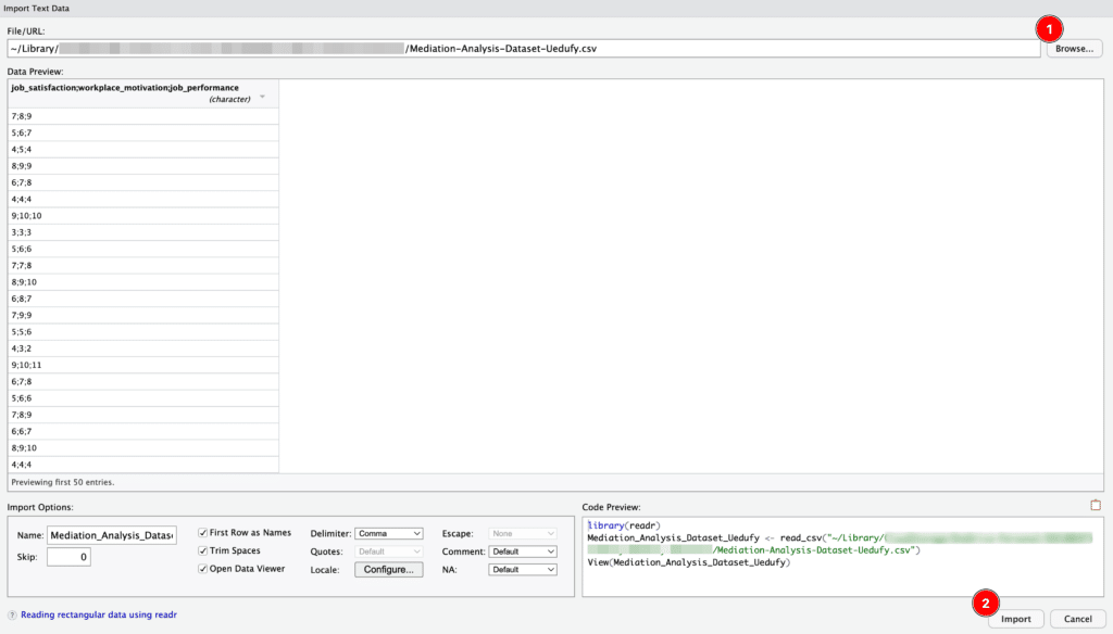 Import a CSV File in R Studio—source: uedufy.com